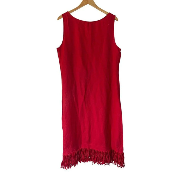 Marla Kim Vintage Red Dress XL Fringed Hem Sleeveless Tank Woven Lightweight - Picture 2 of 6